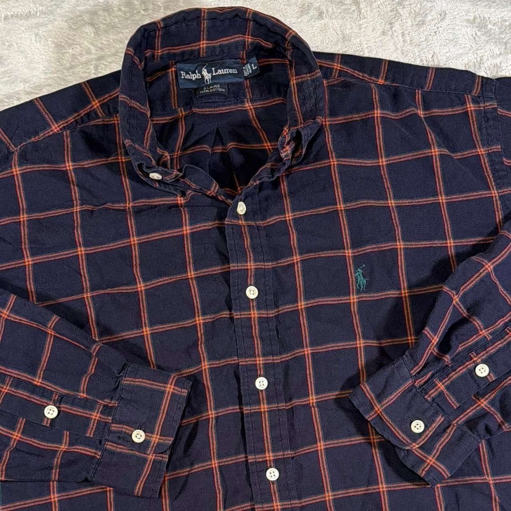 90s Vintage Ralph Lauren BLAIRE Button Down Shirt | Navy Orange | Large